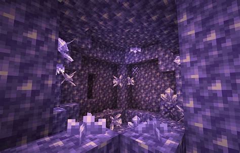 Budding amethyst is a fragile block found in amethyst geodes that grows amethyst clusters over time. . Amethyst crystal minecraft